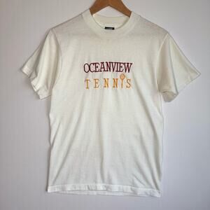 Vintage 80s Tennis Crew Neck Tee Shirt Size Medium White